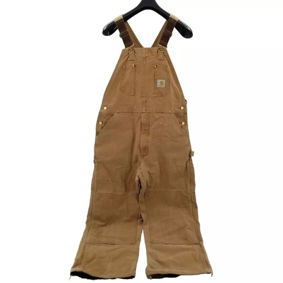 Carhartt USA R01 BRN Duck Bib Overalls Double Knee Unlined 38 x32 Distressed - Picture 1 of 15